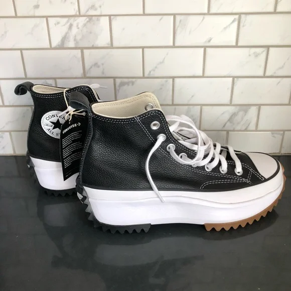 Chuck Taylor Converse Black and White Leather Unisex High-Top Sneakers. NEW! - Picture 5 of 11